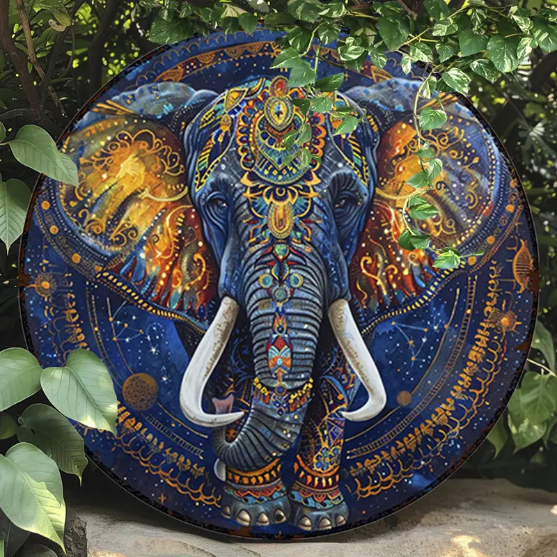 Vintage Indian Elephant 8x8" Round Aluminum Sign