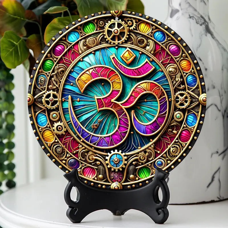 Vintage Steampunk Om Symbol Aluminum Wall Art