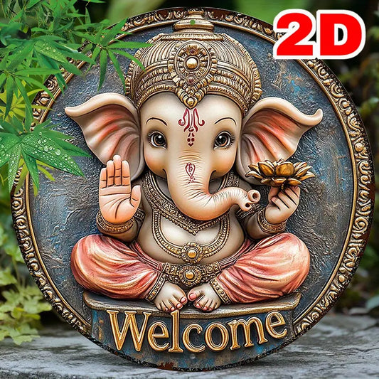 1pc Ganesha Welcome Round Aluminum Metal Sign