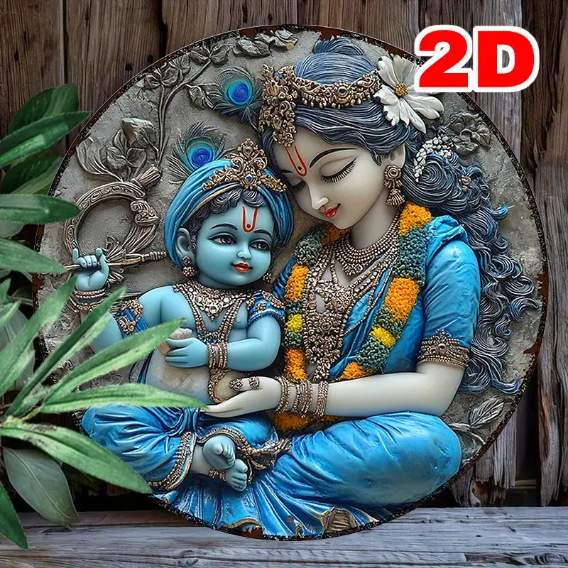 Krishna and Mother 2D Metal Sign