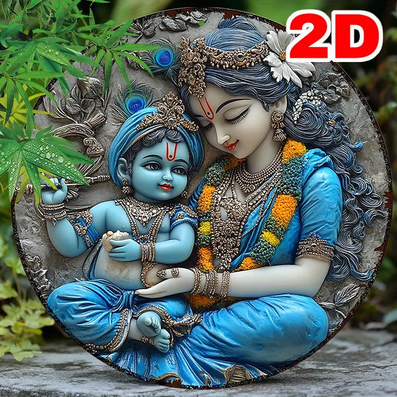 Krishna and Mother 2D Metal Sign