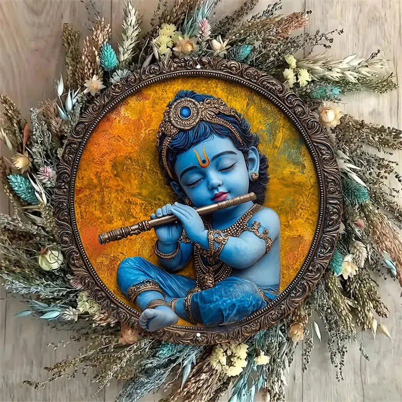 Krishna Playing Flute Vintage Metal Sign