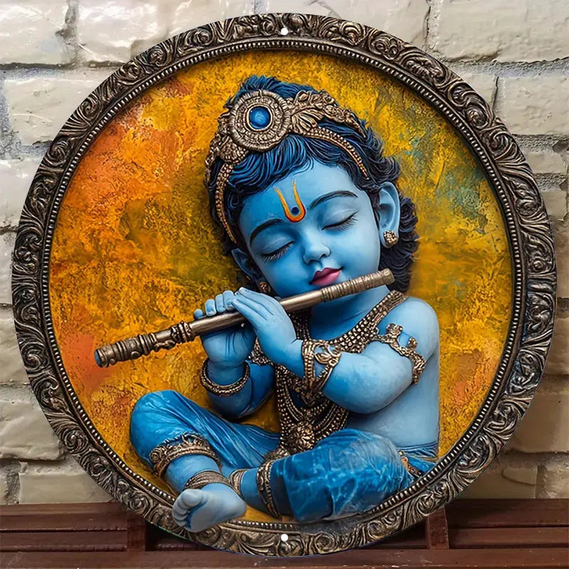 Krishna Playing Flute Vintage Metal Sign