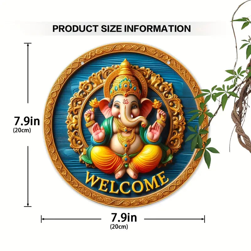 Charming 8"x8" Wooden Welcome Sign - Ganesha