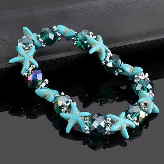 Handmade Stone Beaded Bracelet Cute Turquoise Crystal Stretch Bracelet