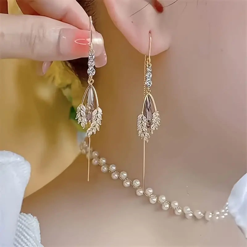 Crystal Wheat Tassel Earrings