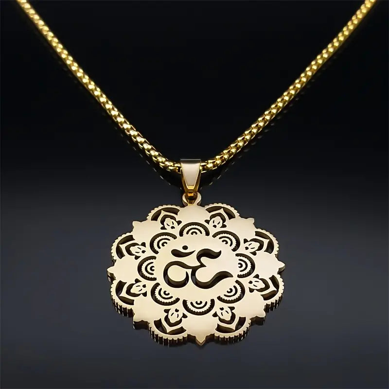 Yoga OM Lotus Mandala Spiritual Pendant Necklace