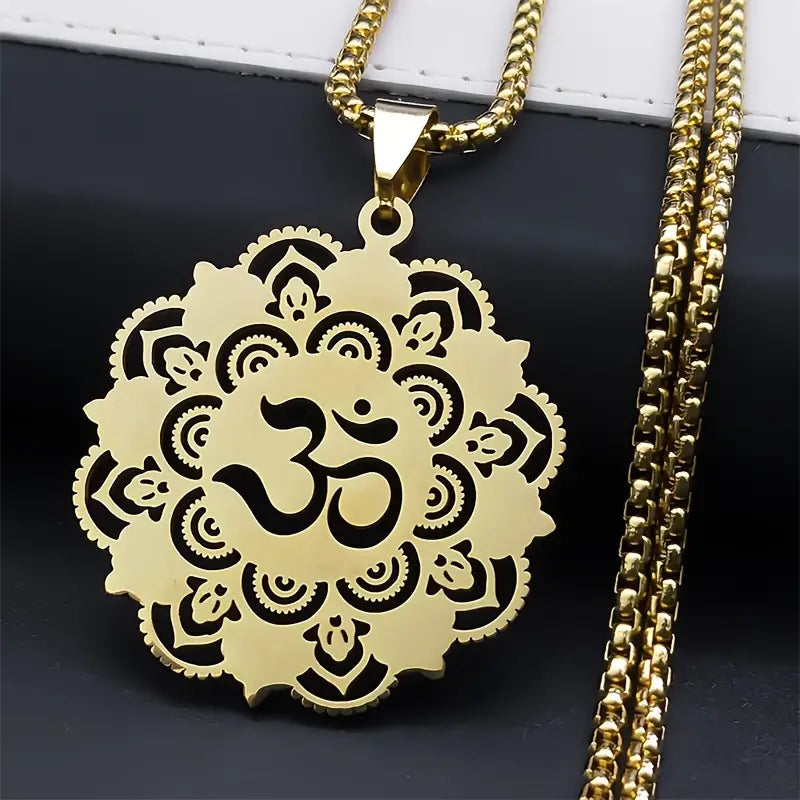 Yoga OM Lotus Mandala Spiritual Pendant Necklace