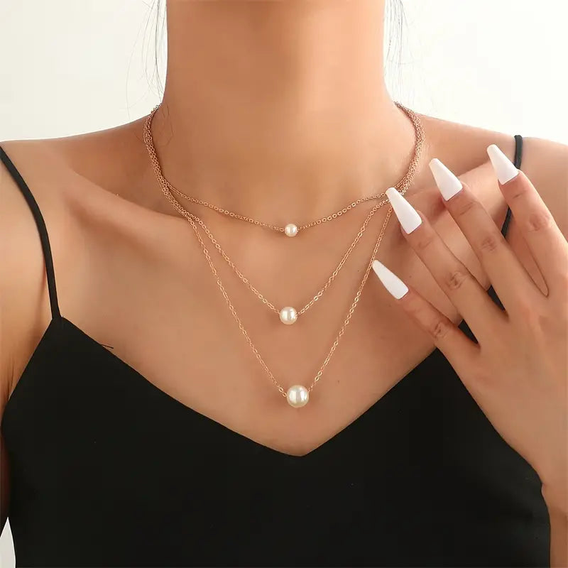 Simple Imitation Pearl Necklace Multi-layer Necklace Fashion Collarbone Chain Necklace