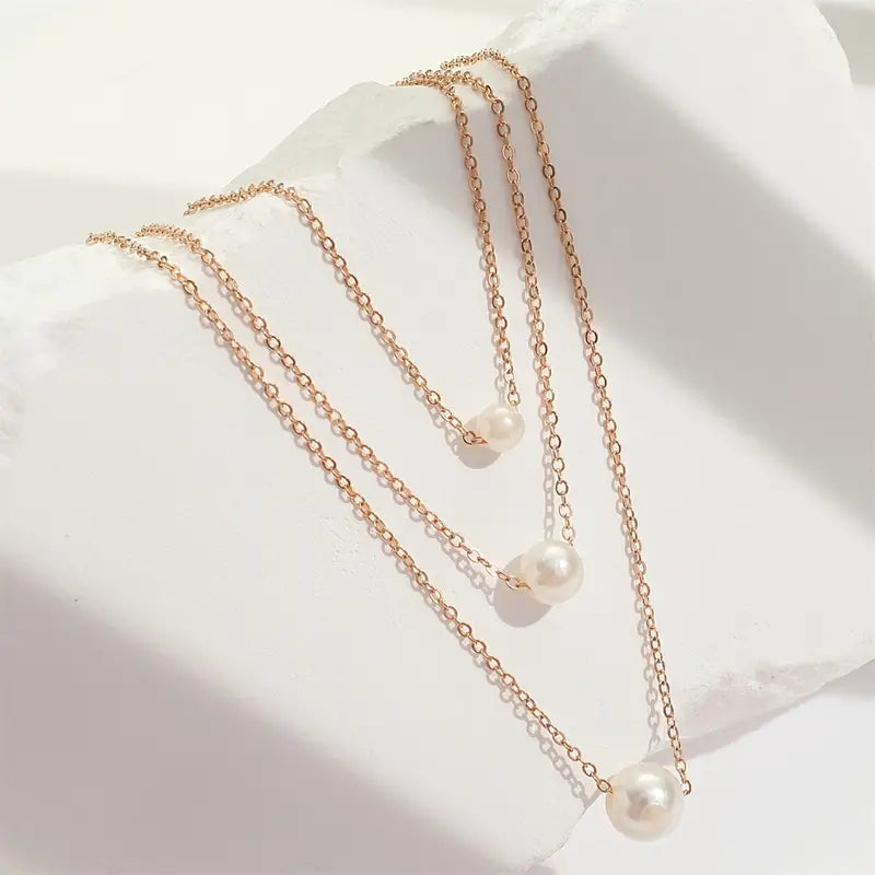 Simple Imitation Pearl Necklace Multi-layer Necklace Fashion Collarbone Chain Necklace