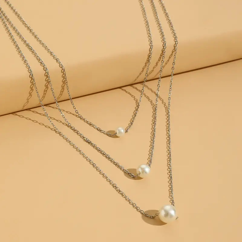 Simple Imitation Pearl Necklace Multi-layer Necklace Fashion Collarbone Chain Necklace