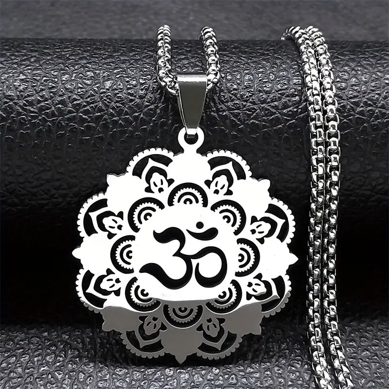 Yoga OM Lotus Mandala Spiritual Pendant Necklace