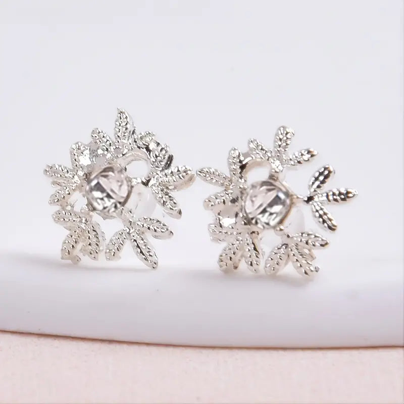 3pcs/set Silver Snowflake Necklace Stud Earrings