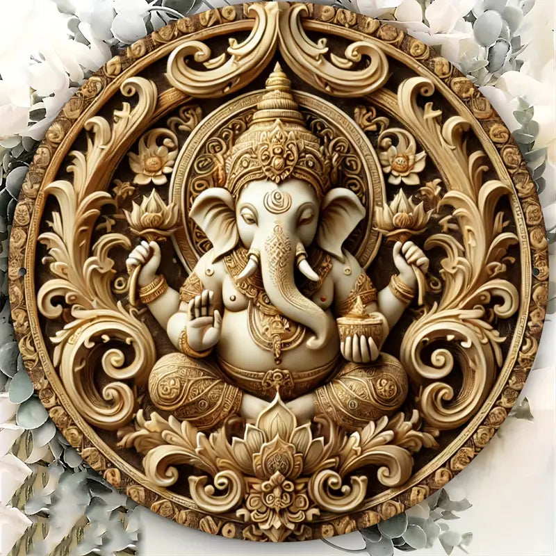 Vintage Indian Elephant God Aluminum Wall Art