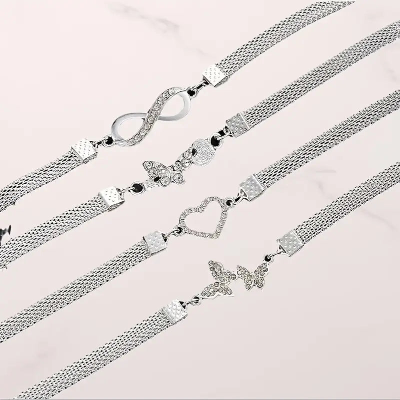 4pcs Bohemian Silver Wide Edge Chain Anklets Set