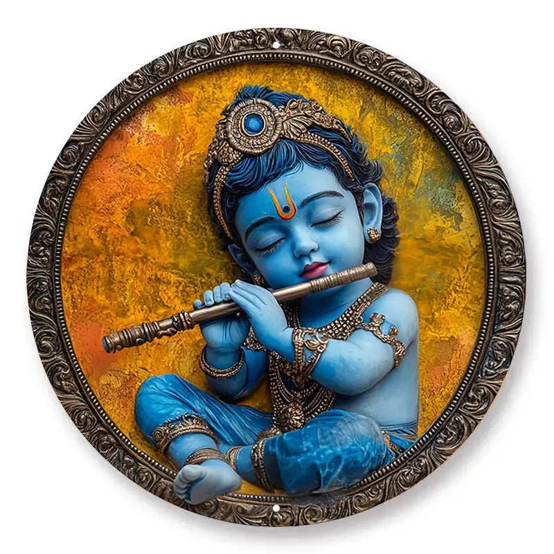 Krishna Playing Flute Vintage Metal Sign