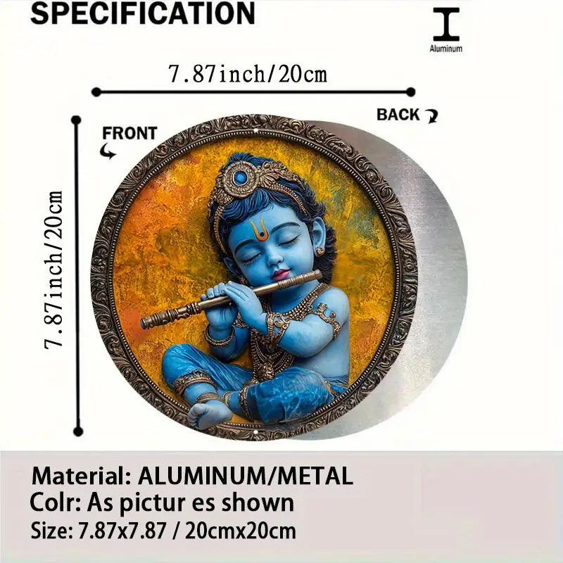 Krishna Playing Flute Vintage Metal Sign