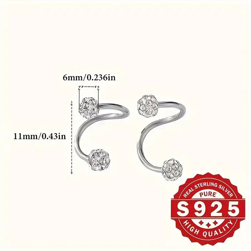 Luxurious 925 Sterling Silvery Sparkle Ball Stud Earrings