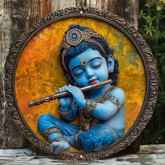 Krishna Playing Flute Vintage Metal Sign